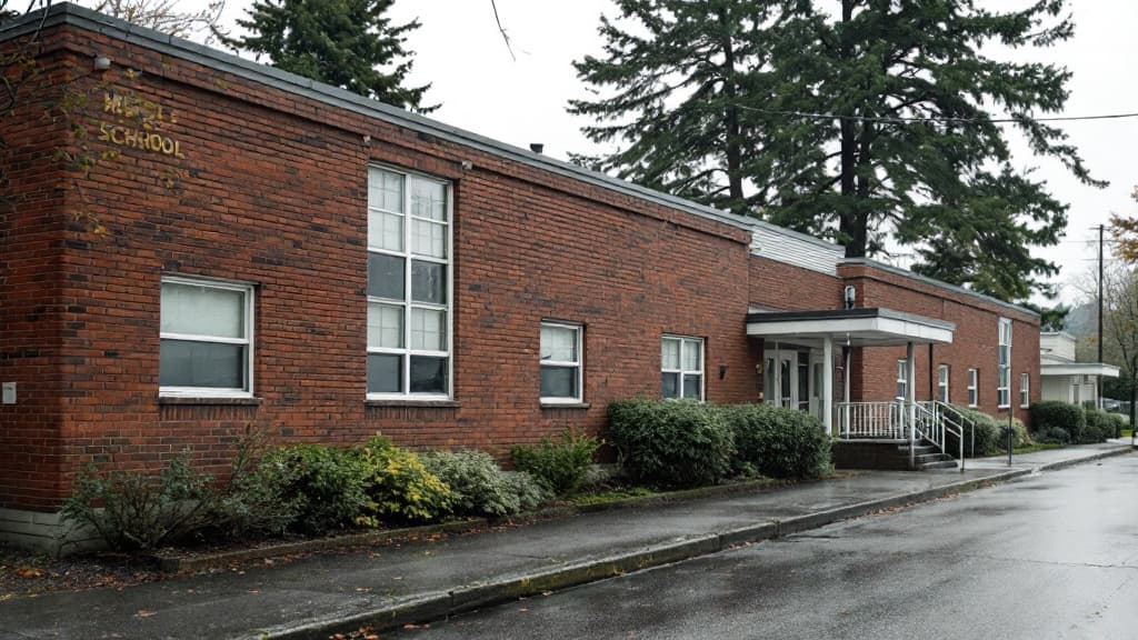 Exterior of an aging brick middle school building similar to those slated for replacement in Kennewick